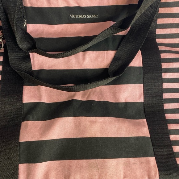 Victoria's Secret Weekenders Women's Pink Black Striped Duffle Bag - Picture 2 of 10